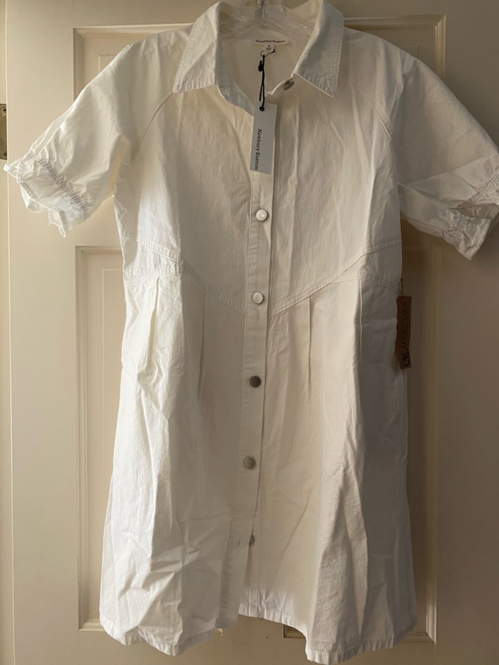 Newbury Kustom White Short Sleeve Button-Front Mini Dress